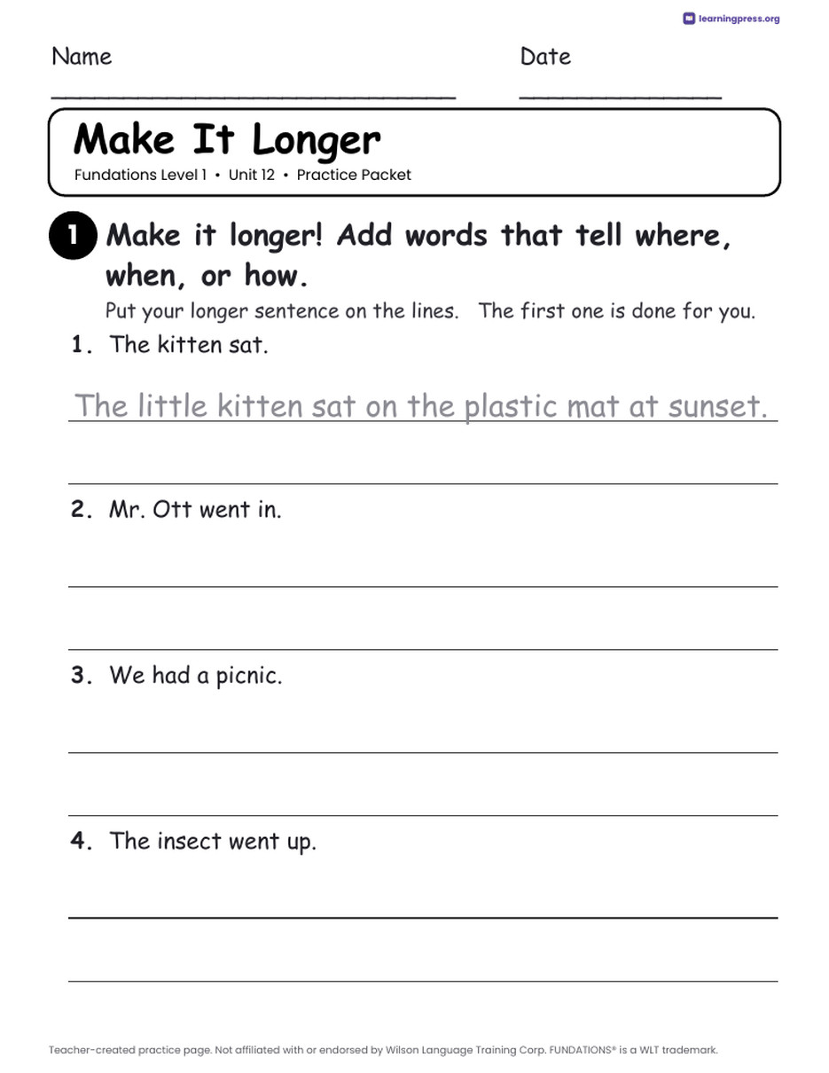 Preview page 4 of Fundations Level 1 Unit 12 Practice Packet
