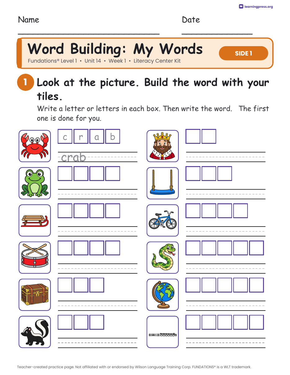 Preview page 2 of Fundations Level 1 Unit 14 Week 1 Literacy Center Kit