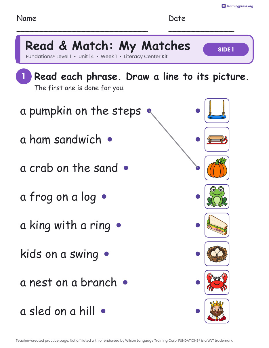 Preview page 3 of Fundations Level 1 Unit 14 Week 1 Literacy Center Kit