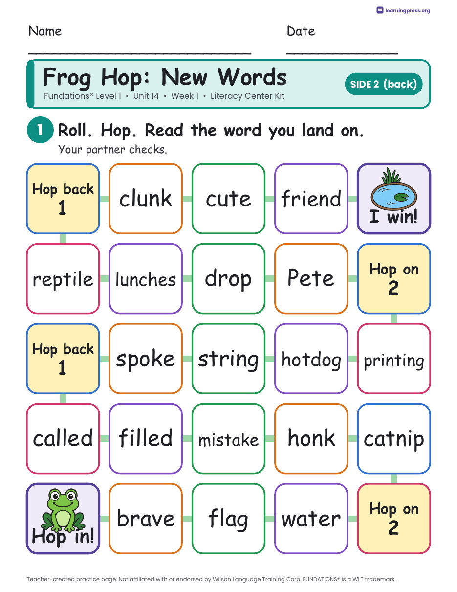 Preview page 4 of Fundations Level 1 Unit 14 Week 1 Literacy Center Kit