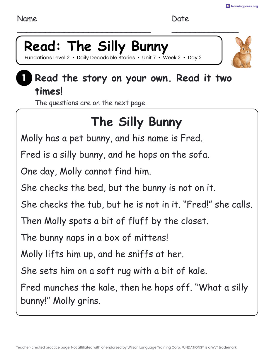Preview page 3 of Fundations Level 2 Unit 7 Daily Decodable Stories