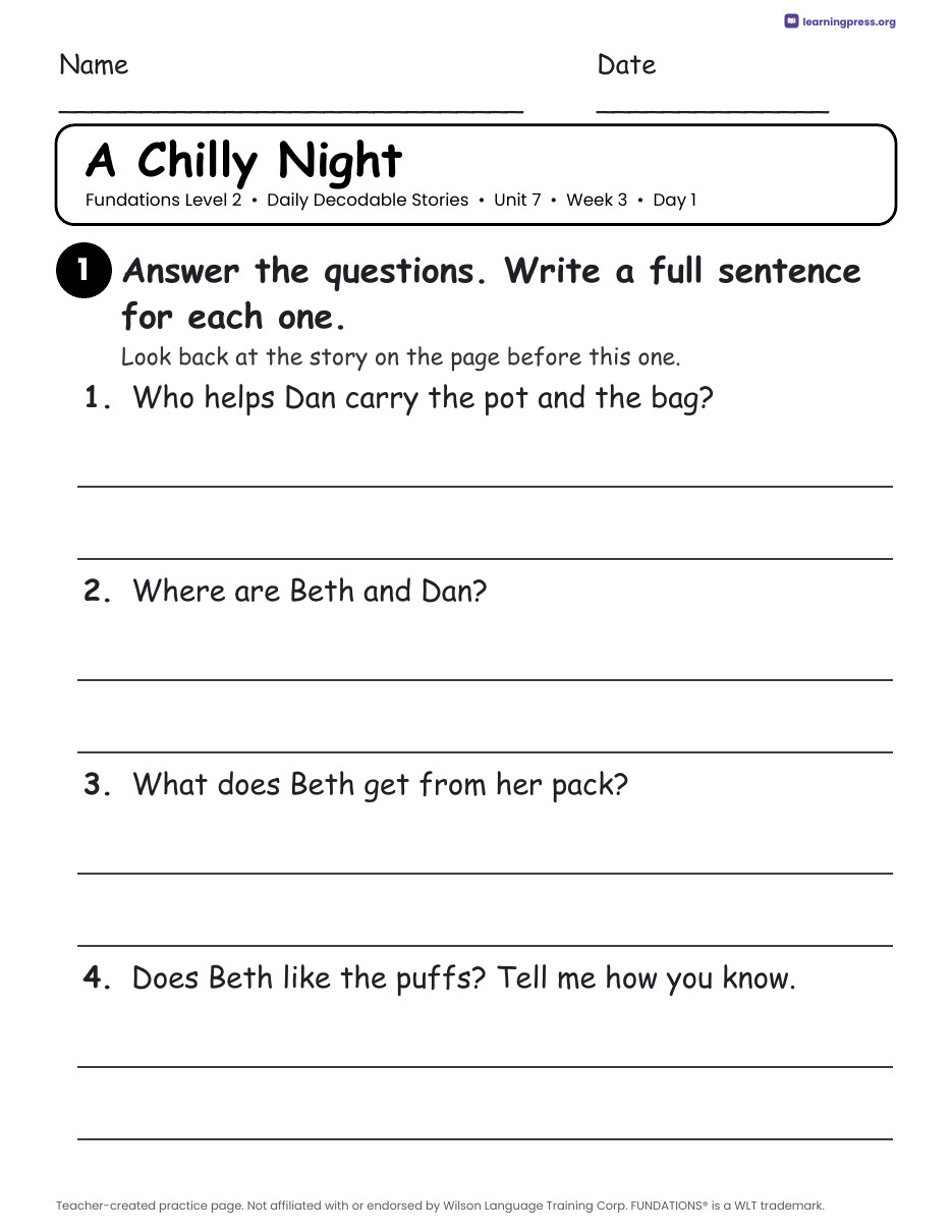 Preview page 4 of Fundations Level 2 Unit 7 Daily Decodable Stories