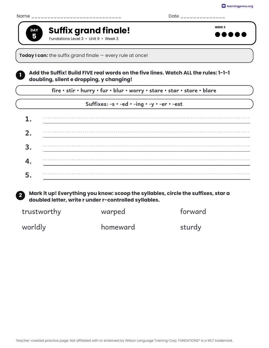 Preview page 4 of Fundations Level 3 Unit 9 Daily Lesson Work Pages
