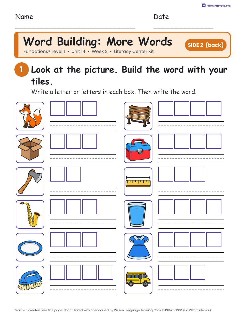 Preview page 2 of Fundations Level 1 Unit 14 Literacy Center Kits Bundle (2 Weeks)