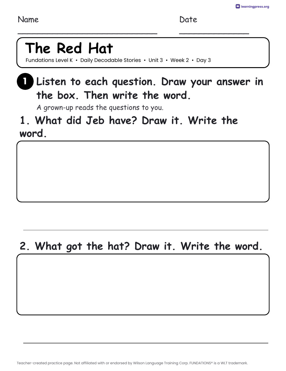 Preview page 2 of Fundations Level K Unit 3 Daily Decodable Stories