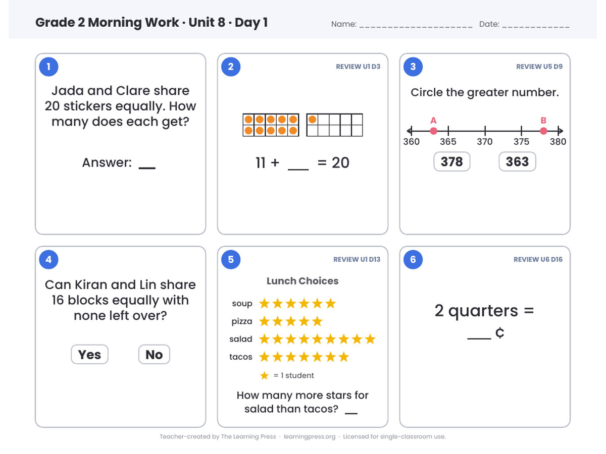 Preview page 1 of Illustrative Math (IM®) Aligned 2nd Grade Unit 8 Morning Work