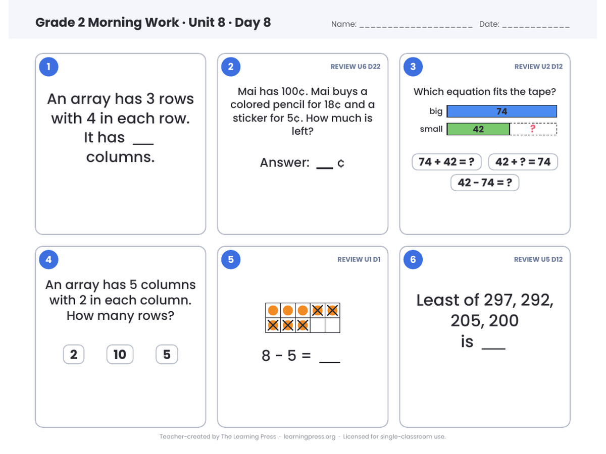 Preview page 3 of Illustrative Math (IM®) Aligned 2nd Grade Unit 8 Morning Work