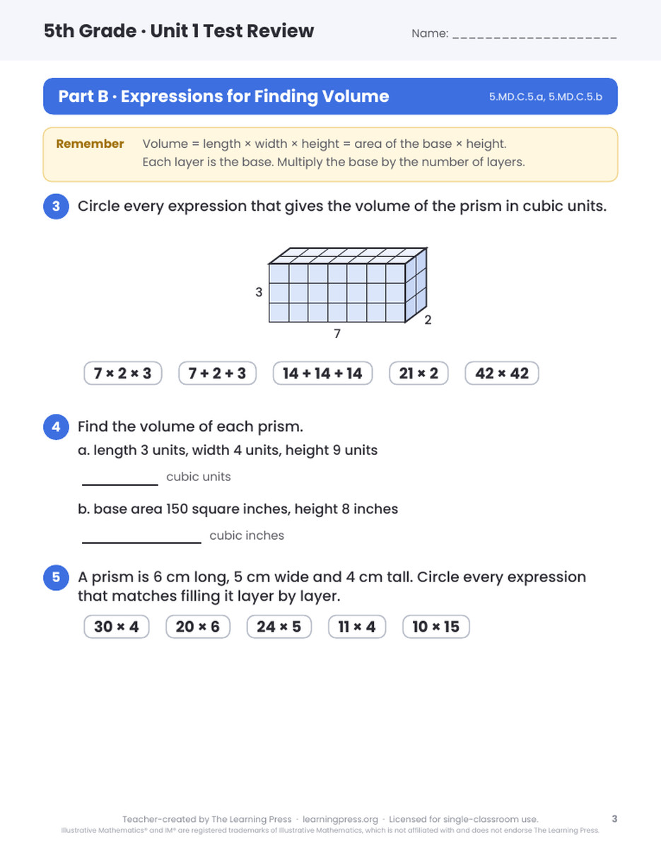 Preview page 1 of Illustrative Math (IM®) Aligned 5th Grade Test Review Bundle: All 7 Units