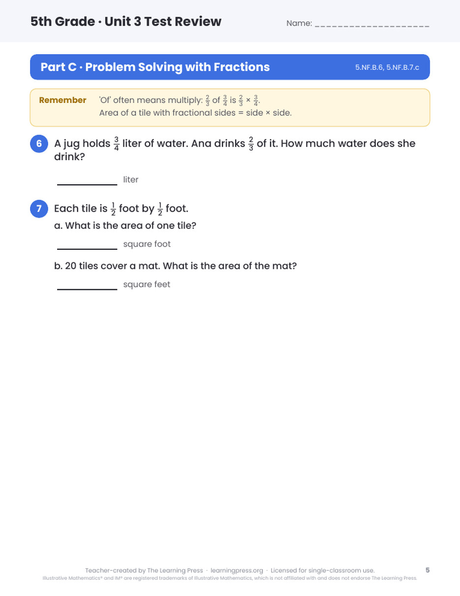 Preview page 2 of Illustrative Math (IM®) Aligned 5th Grade Test Review Bundle: All 7 Units