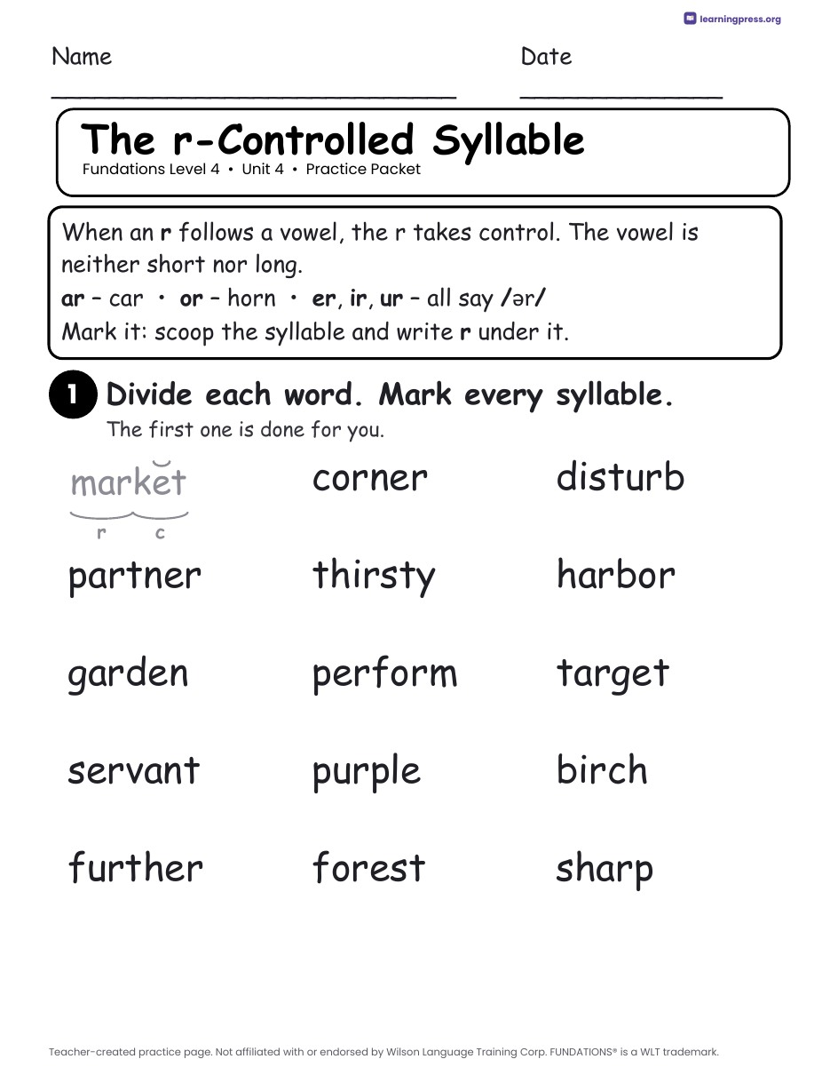 Preview page 1 of Fundations Level 4 Unit 4 Practice Packet