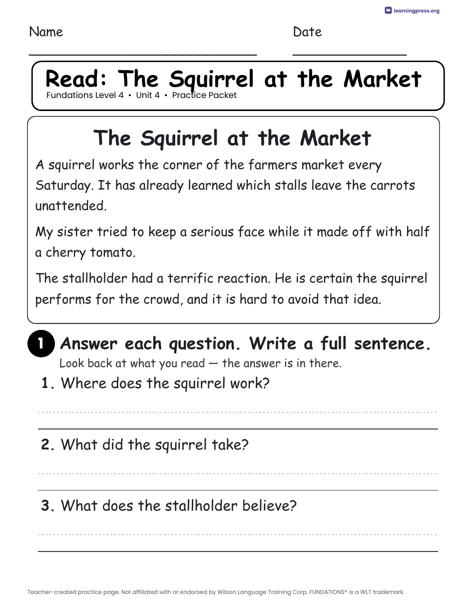 Preview page 3 of Fundations Level 4 Unit 4 Practice Packet