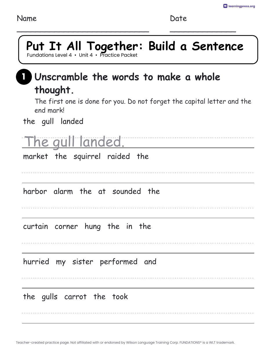 Preview page 4 of Fundations Level 4 Unit 4 Practice Packet