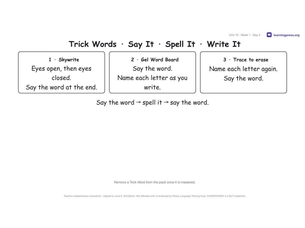 Preview page 2 of Fundations Level 2 Unit 10 Lesson Slides – 3rd Edition Aligned