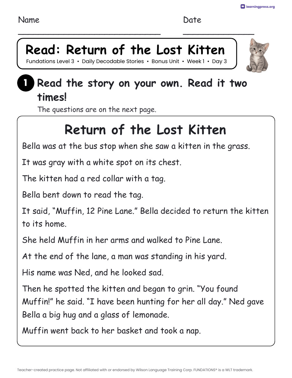 Preview page 2 of Fundations Level 3 Bonus Unit Daily Decodable Stories