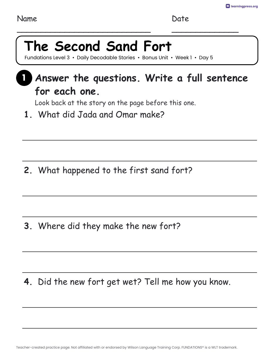 Preview page 3 of Fundations Level 3 Bonus Unit Daily Decodable Stories