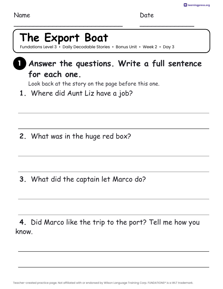 Preview page 4 of Fundations Level 3 Bonus Unit Daily Decodable Stories