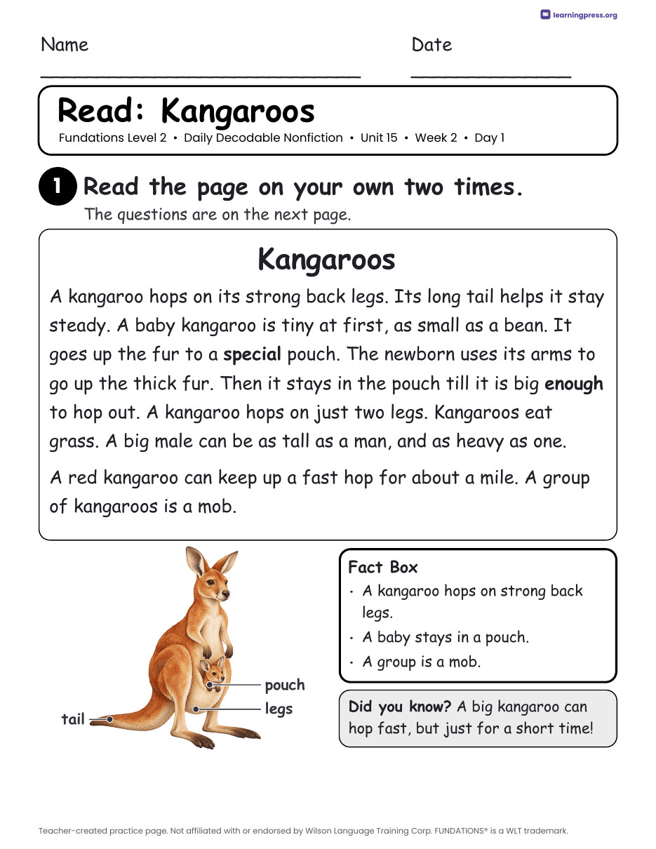 Preview page 4 of Fundations-Aligned Daily Decodable Nonfiction · Level 2 Unit 15