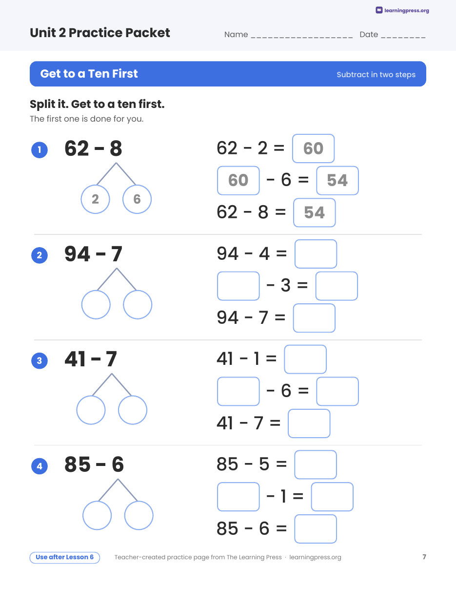 Preview page 2 of Illustrative Math (IM®) Aligned 2nd Grade Unit 2 Practice Packet (Color & B&W)