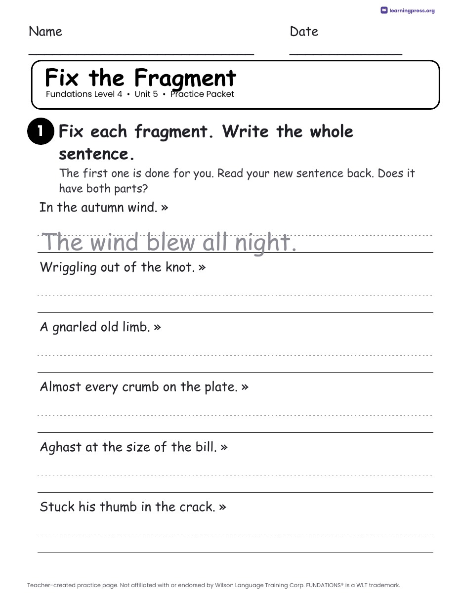 Preview page 3 of Fundations Level 4 Unit 5 Practice Packet