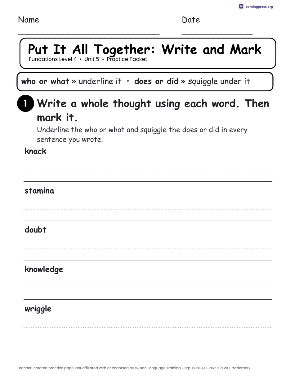Preview page 4 of Fundations Level 4 Unit 5 Practice Packet