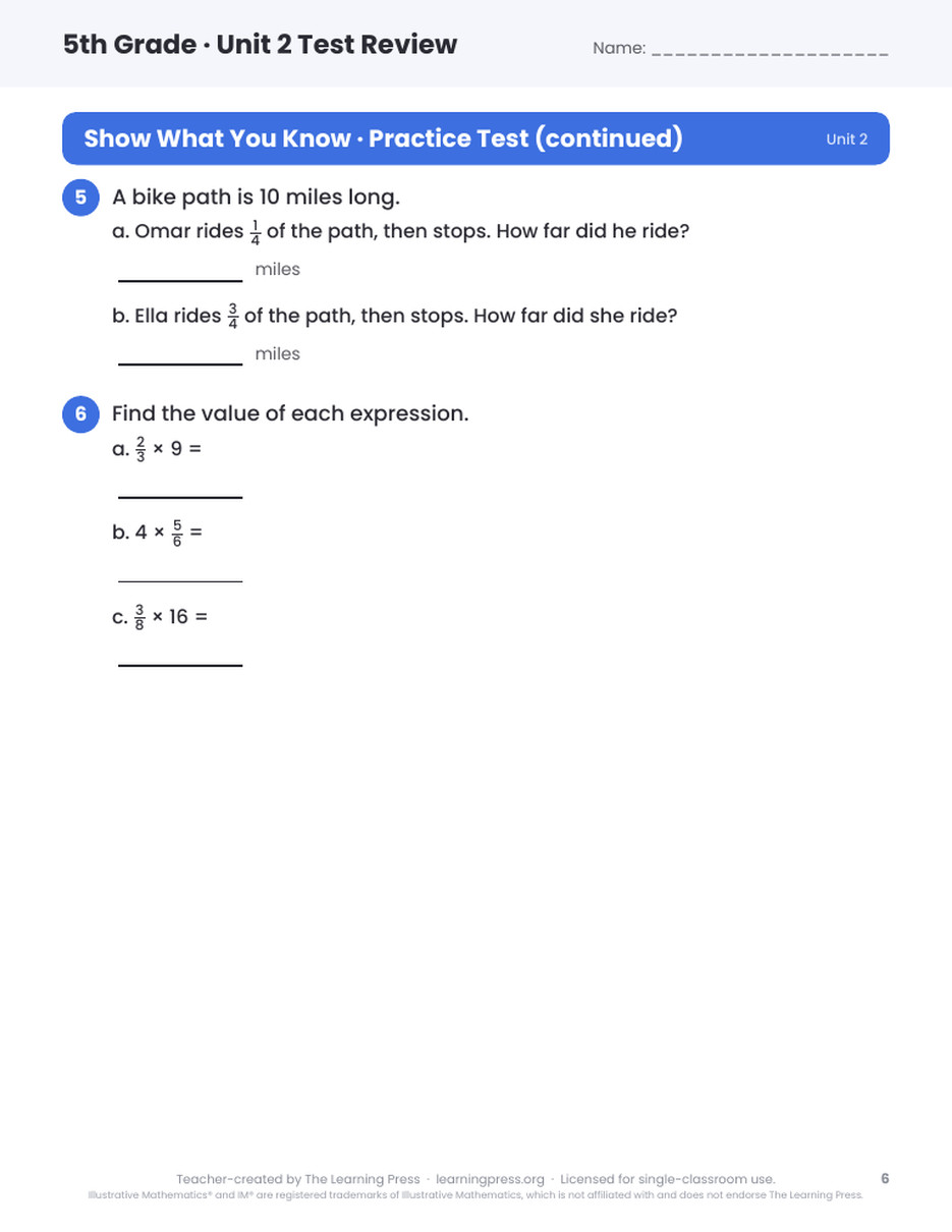Preview page 4 of Illustrative Math (IM®) Aligned 5th Grade Unit 2 Test Review