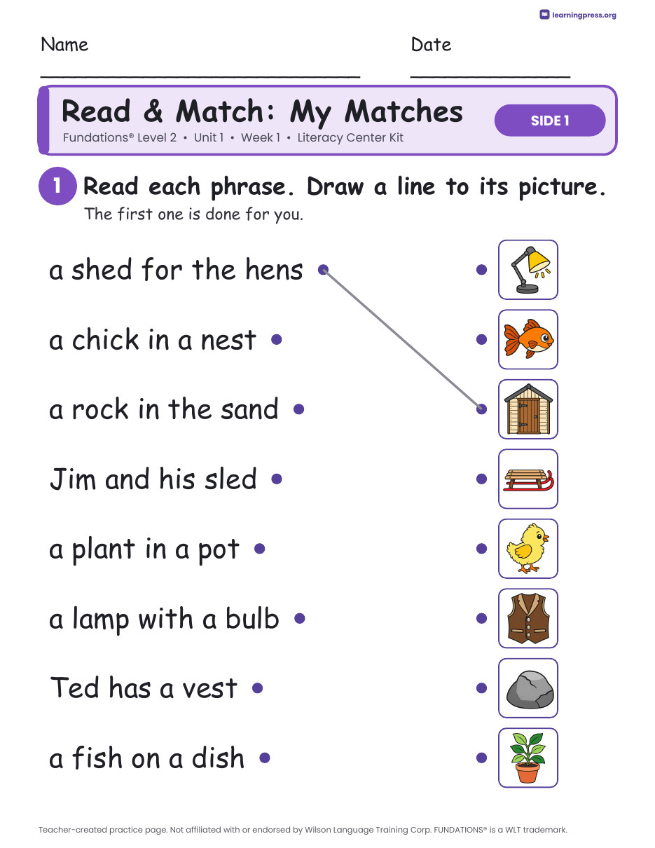 Preview page 3 of Fundations Level 2 Unit 1 Week 1 Literacy Center Kit