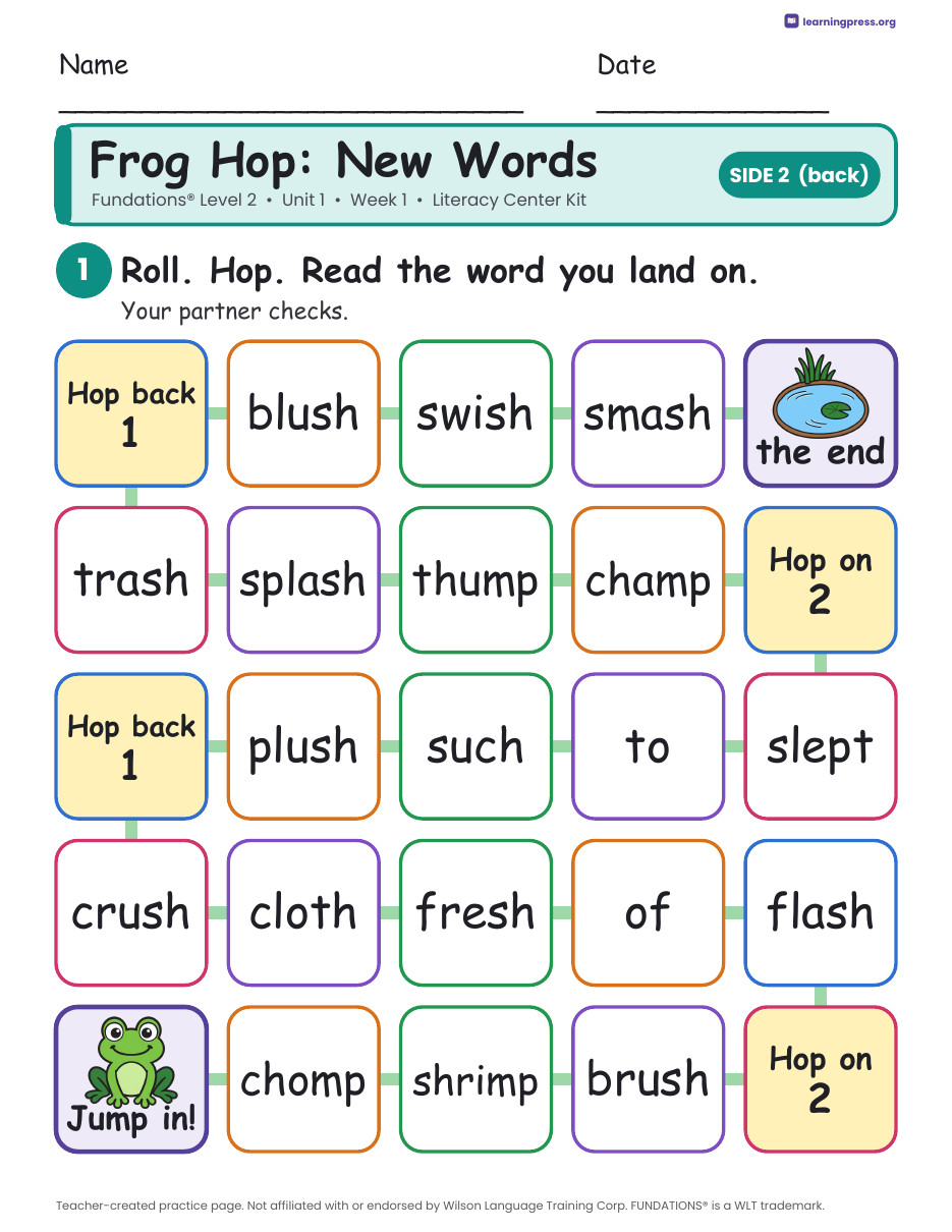 Preview page 4 of Fundations Level 2 Unit 1 Week 1 Literacy Center Kit