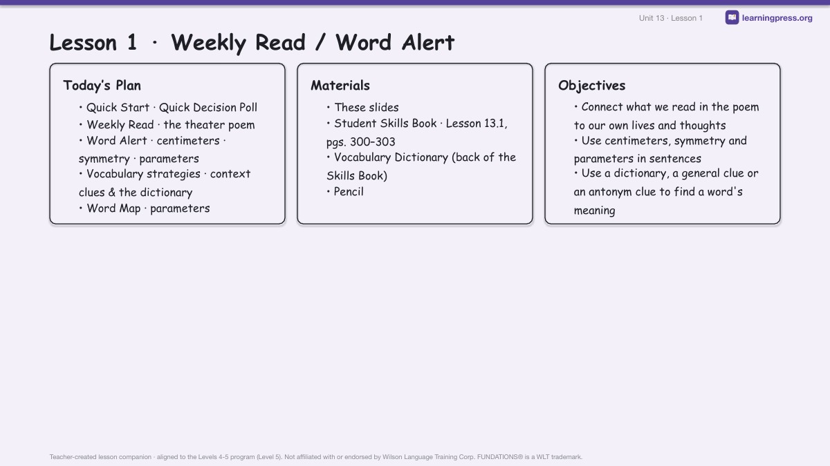 Preview page 1 of Fundations Level 5 Unit 13 Lesson Slides