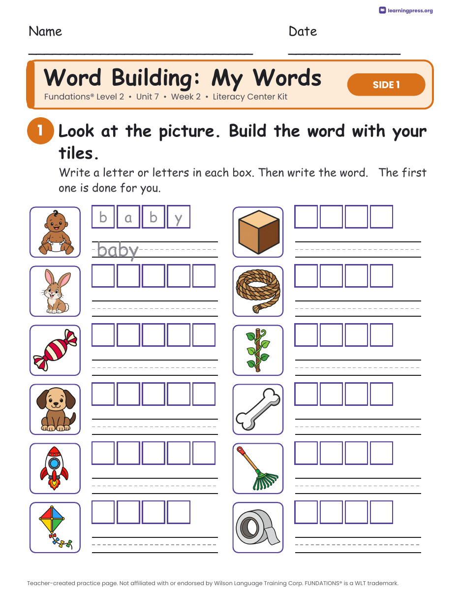Preview page 2 of Fundations Level 2 Unit 7 Week 2 Literacy Center Kit