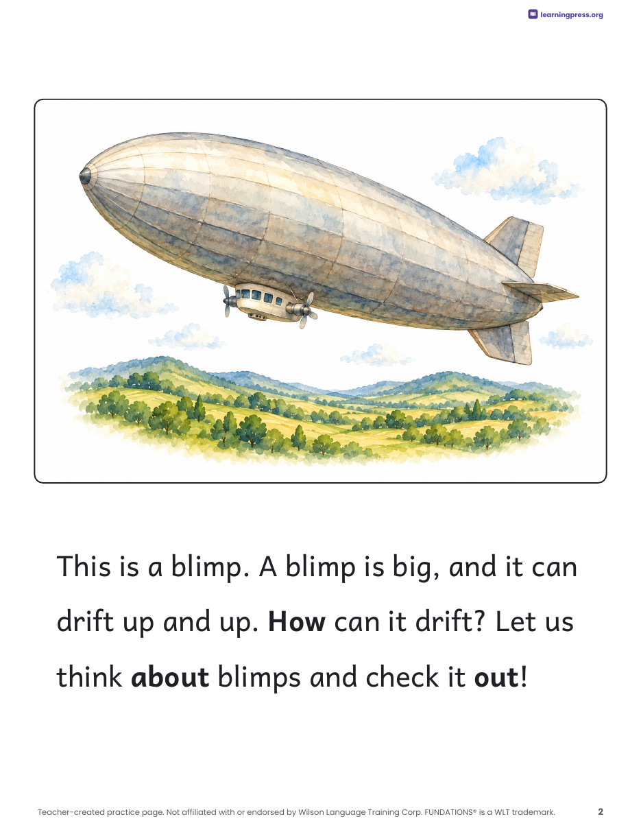 Preview page 1 of Fundations®-Aligned Decodable Nonfiction Book · Level 1 Unit 10: Blimps