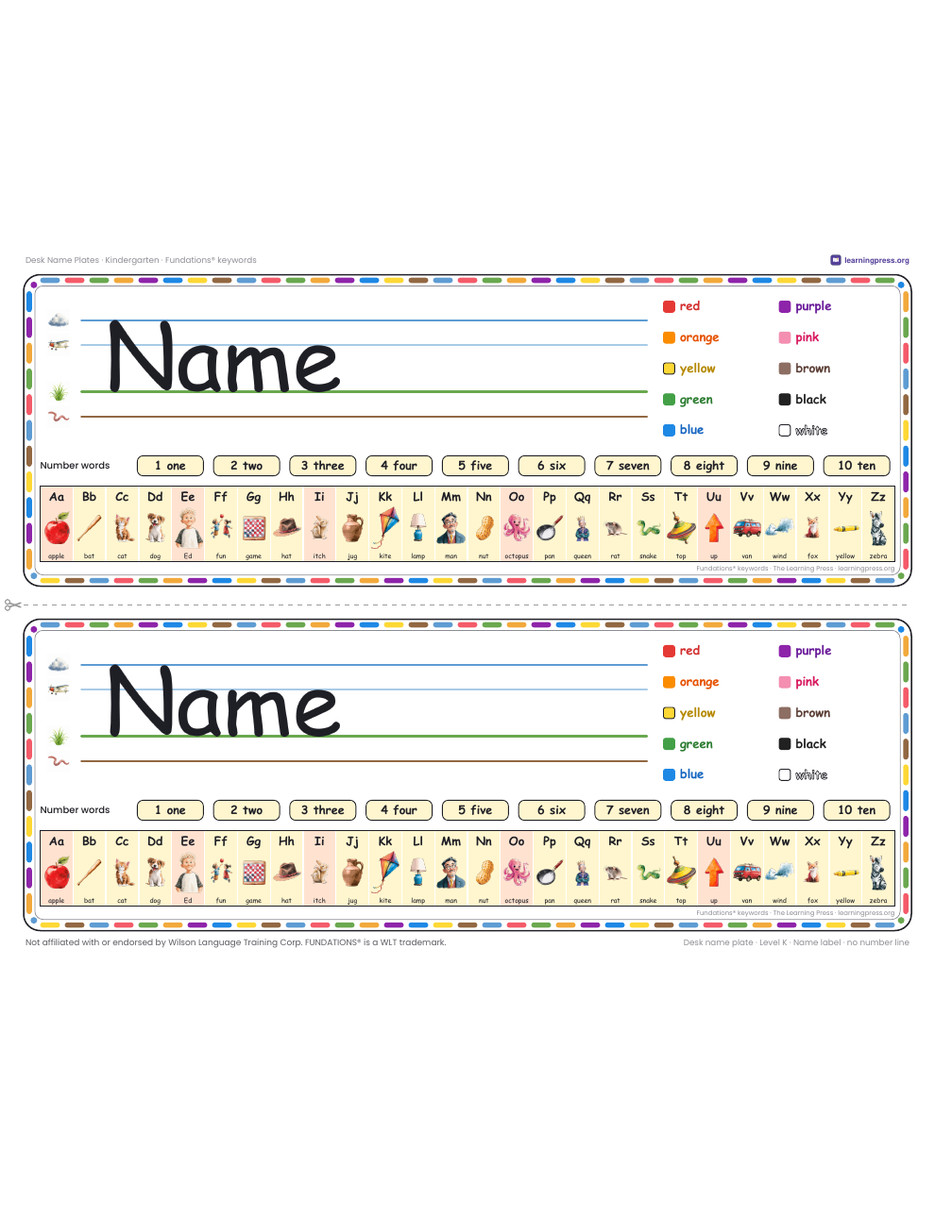 Preview page 4 of Desk Name Plates · Kindergarten