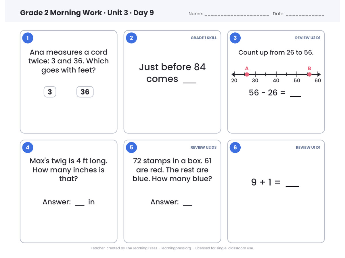 Preview page 3 of Illustrative Math (IM®) Aligned 2nd Grade Unit 3 Morning Work