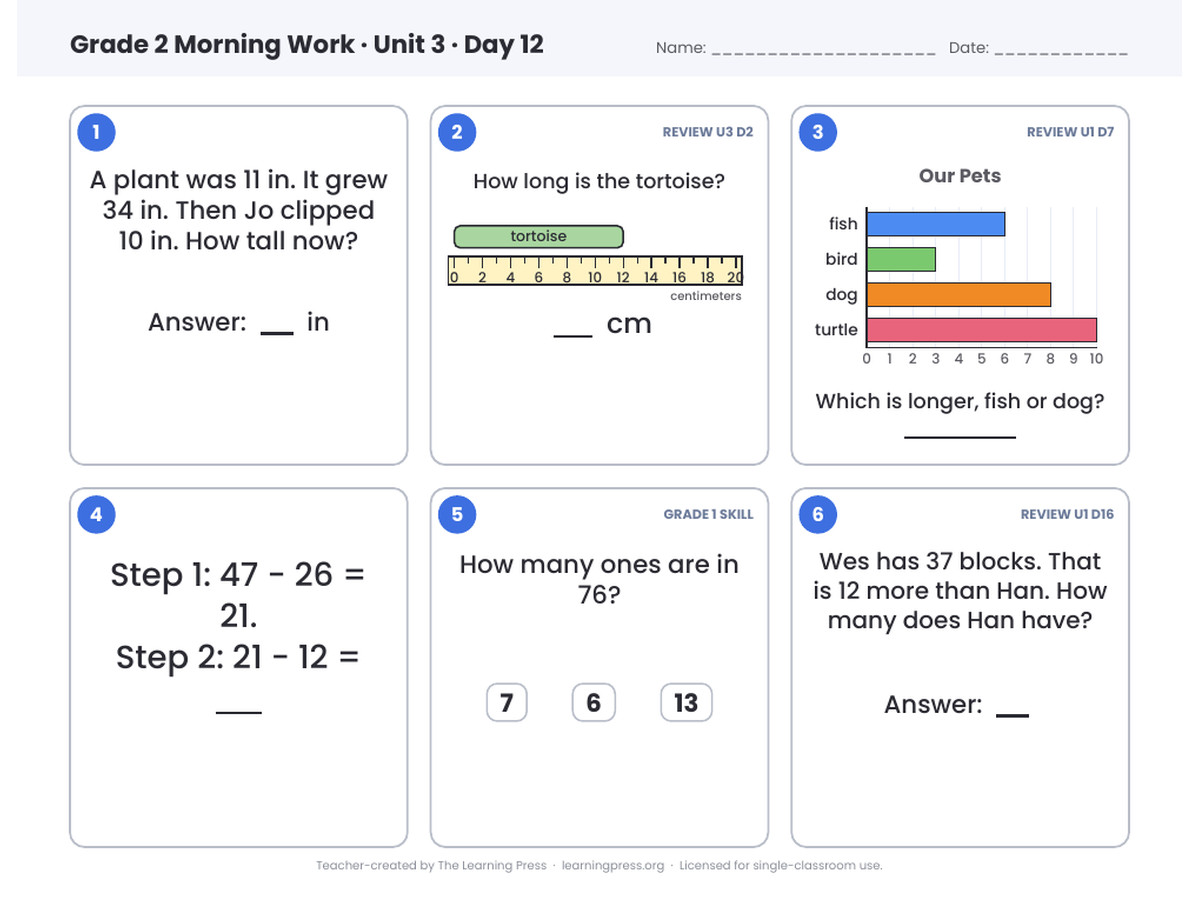 Preview page 4 of Illustrative Math (IM®) Aligned 2nd Grade Unit 3 Morning Work