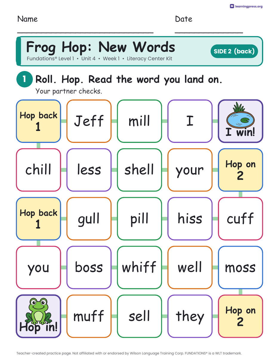 Preview page 4 of Fundations Level 1 Unit 4 Week 1 Literacy Center Kit