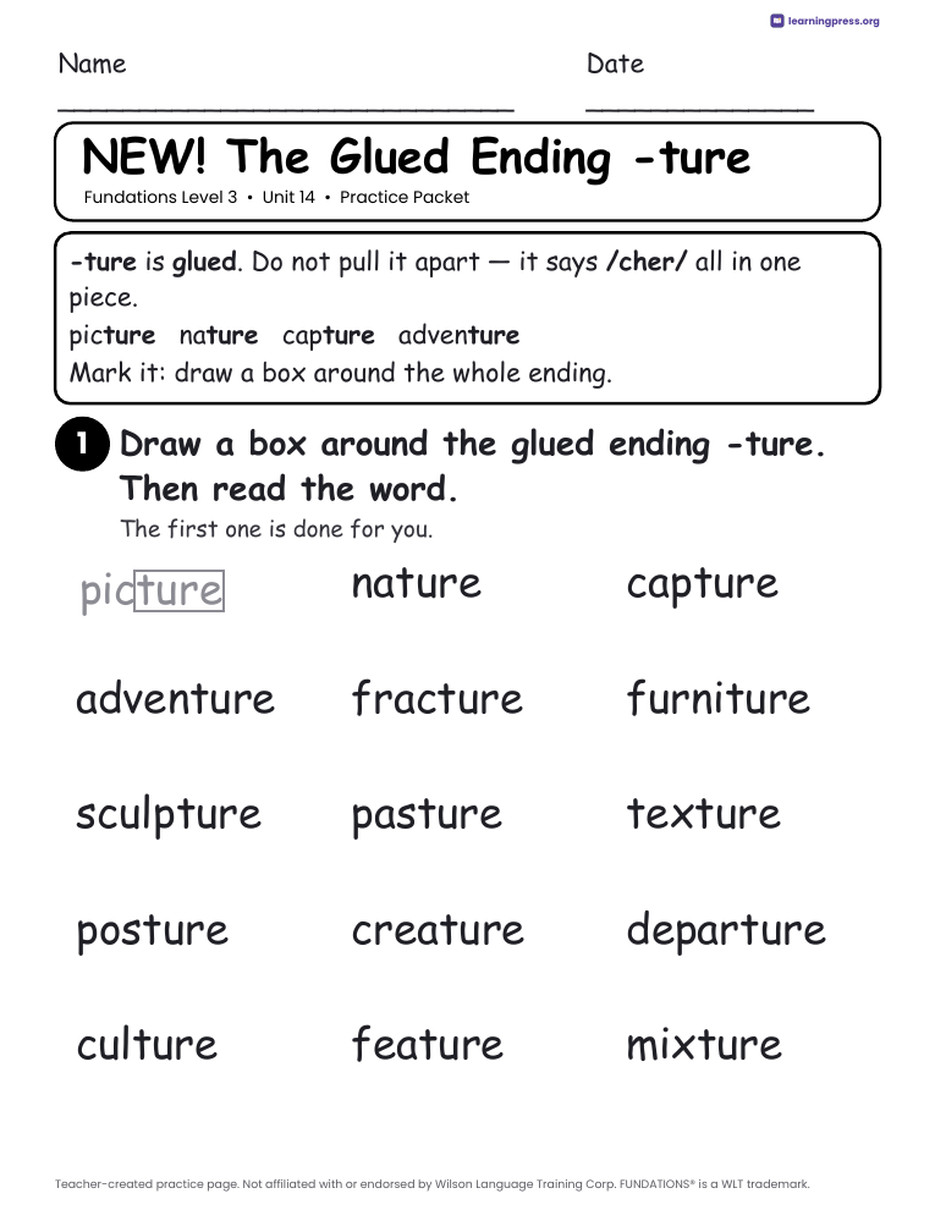 Preview page 1 of Fundations Level 3 Unit 14 Practice Packet