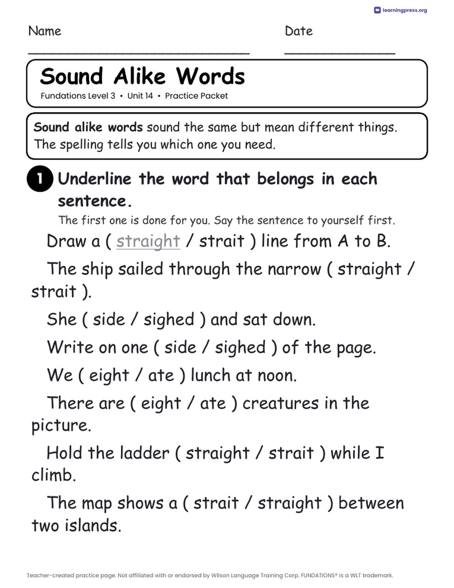 Preview page 3 of Fundations Level 3 Unit 14 Practice Packet
