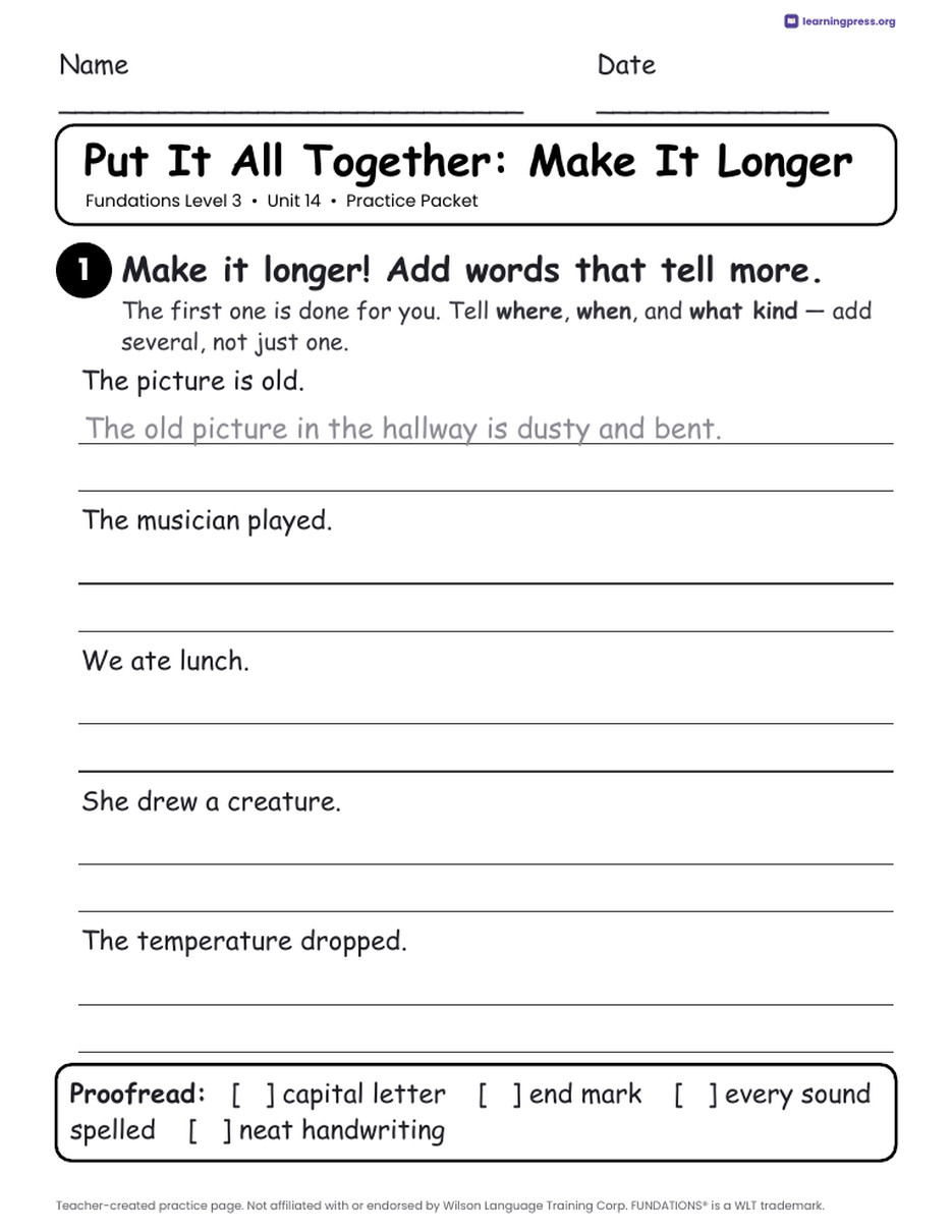 Preview page 4 of Fundations Level 3 Unit 14 Practice Packet