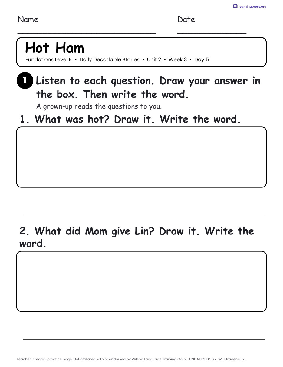 Preview page 4 of Fundations Level K Unit 2 Daily Decodable Stories