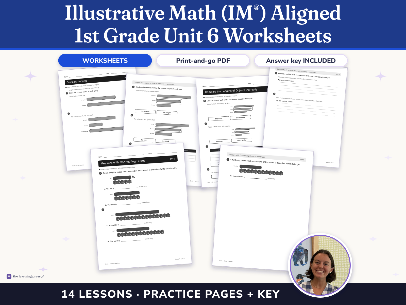 Preview page 1 of Illustrative Math (IM®) Aligned 1st Grade Unit 6 Worksheets: Length Measurements Within 120 Units
