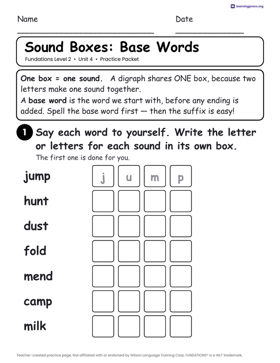 Preview page 2 of Fundations Level 2 Unit 4 Practice Packet