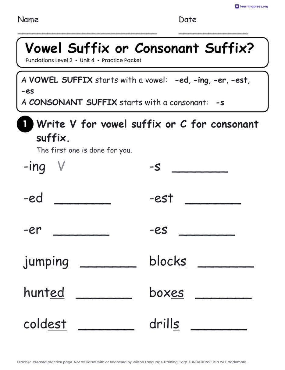 Preview page 4 of Fundations Level 2 Unit 4 Practice Packet