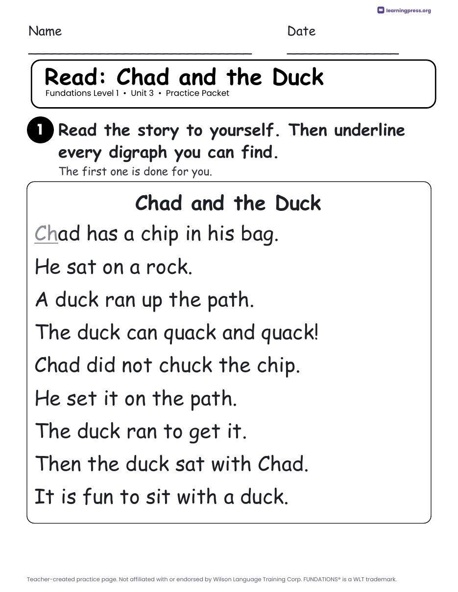 Preview page 3 of Fundations Level 1 Unit 3 Practice Packet