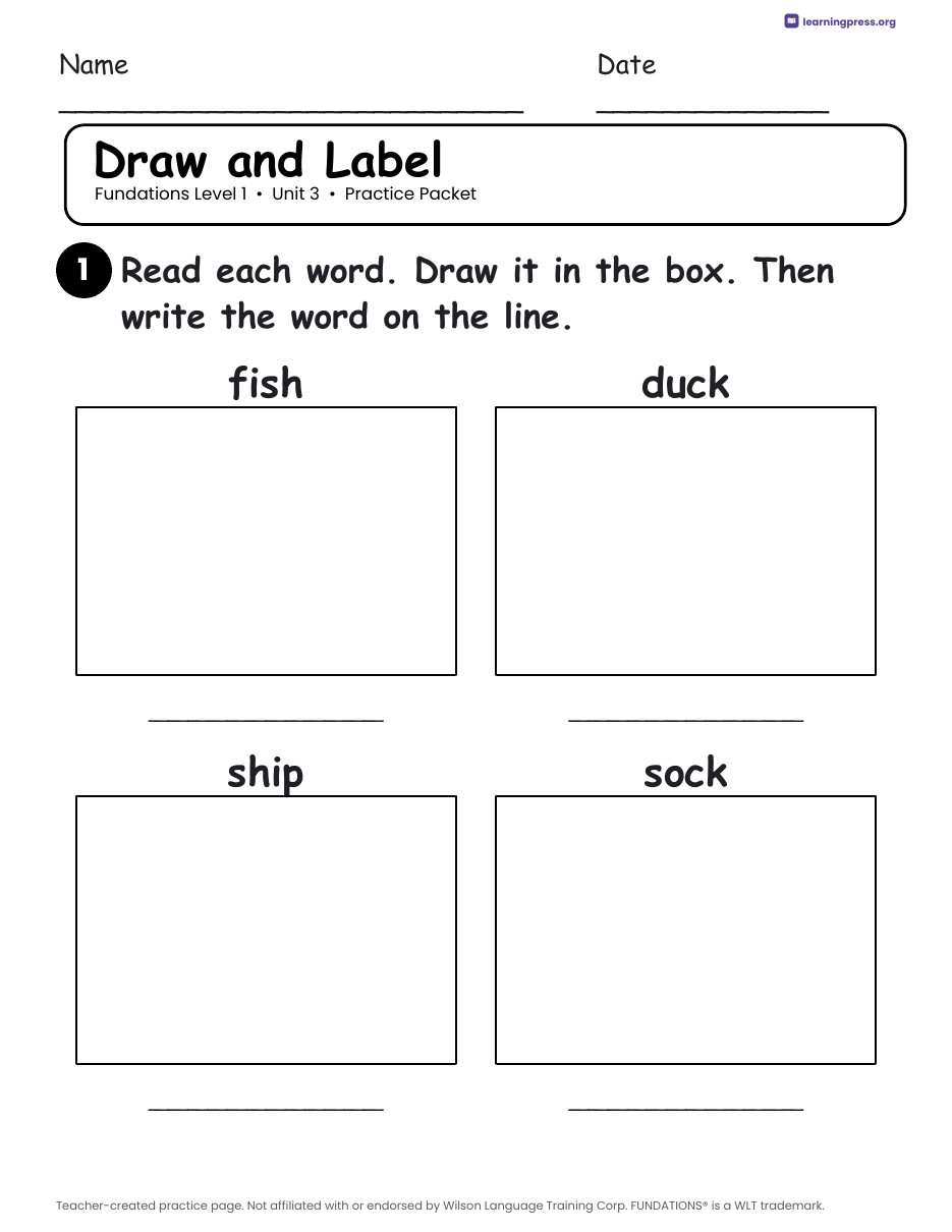 Preview page 4 of Fundations Level 1 Unit 3 Practice Packet