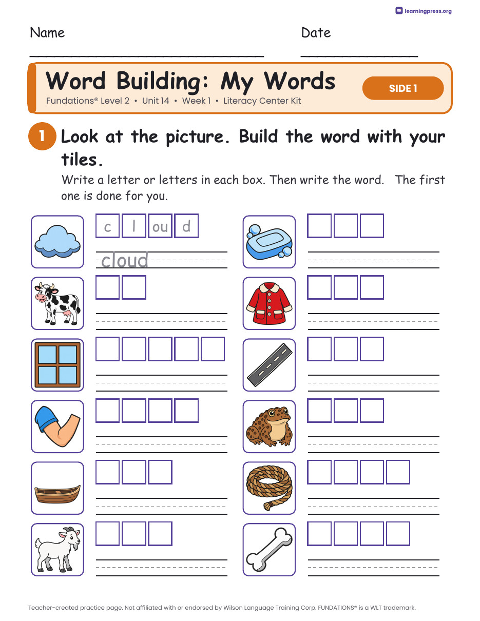 Preview page 2 of Fundations Level 2 Unit 14 Week 1 Literacy Center Kit
