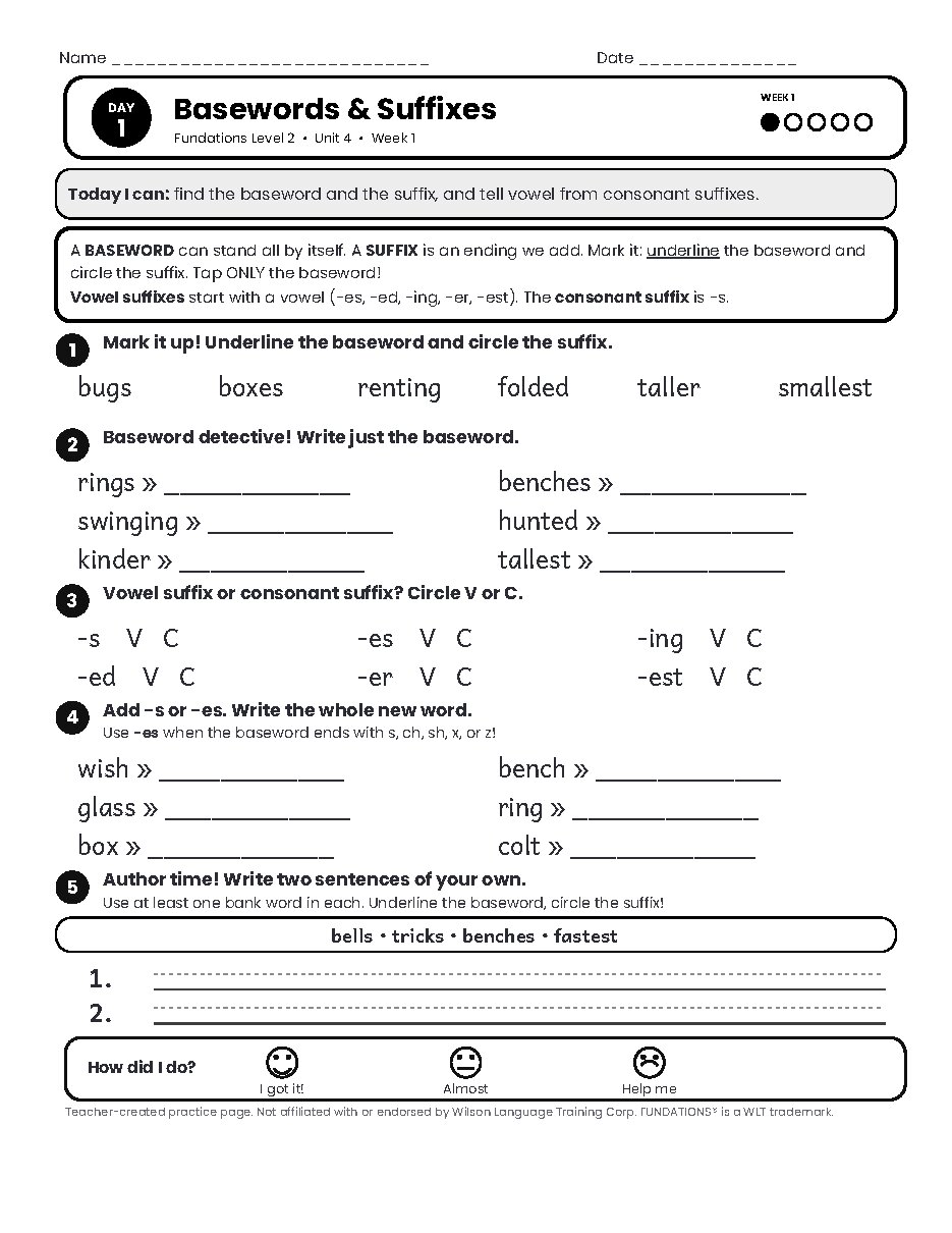 Preview page 2 of Fundations Level 2 Unit 4 Practice Pack
