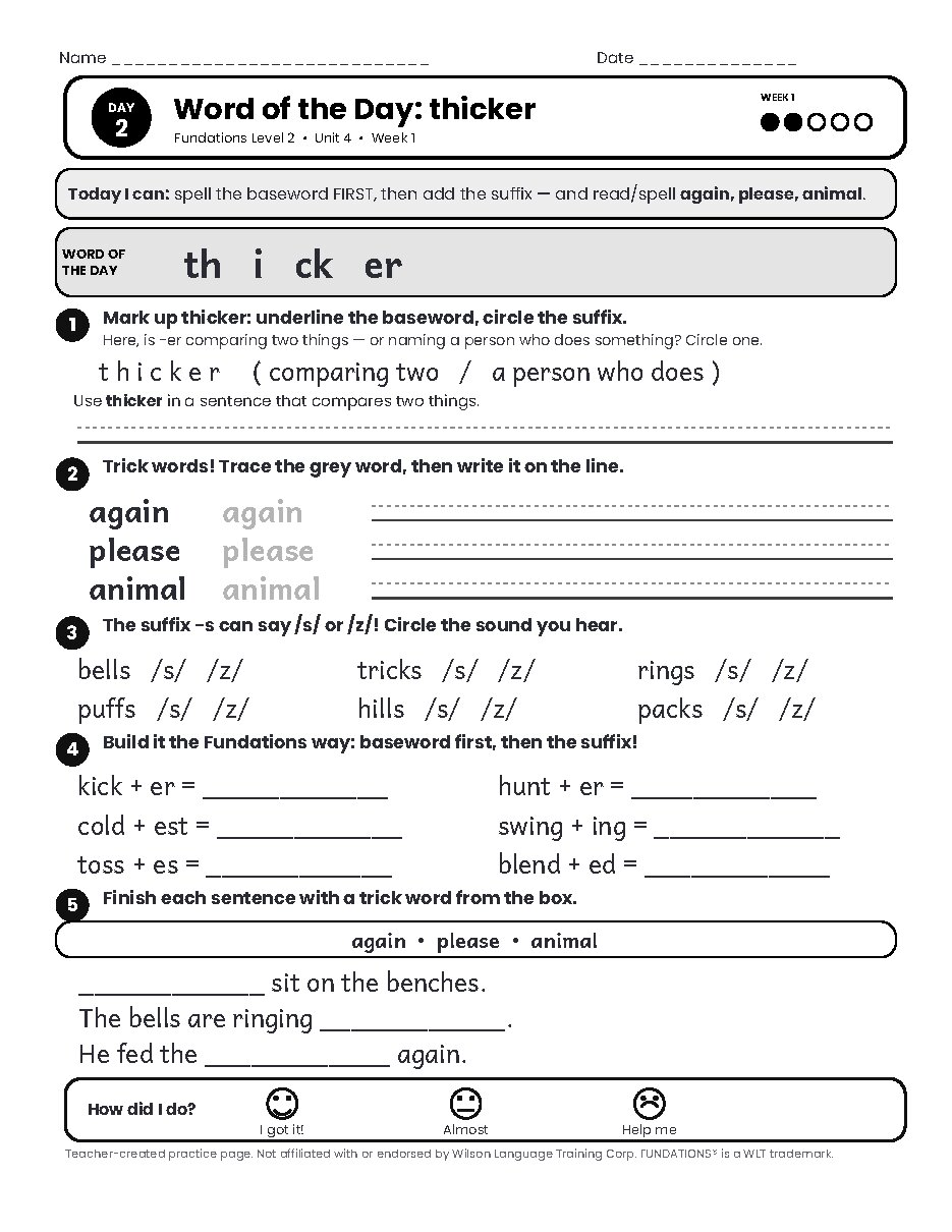 Preview page 3 of Fundations Level 2 Unit 4 Practice Pack