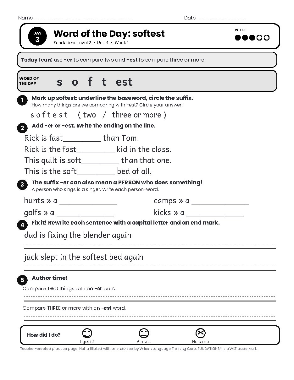 Preview page 4 of Fundations Level 2 Unit 4 Practice Pack