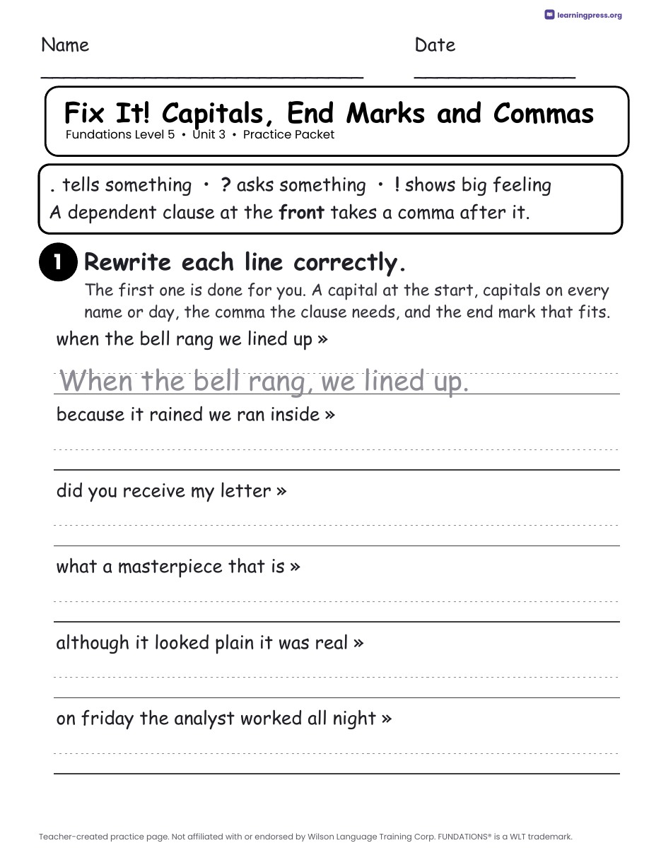Preview page 4 of Fundations Level 5 Unit 3 Practice Packet