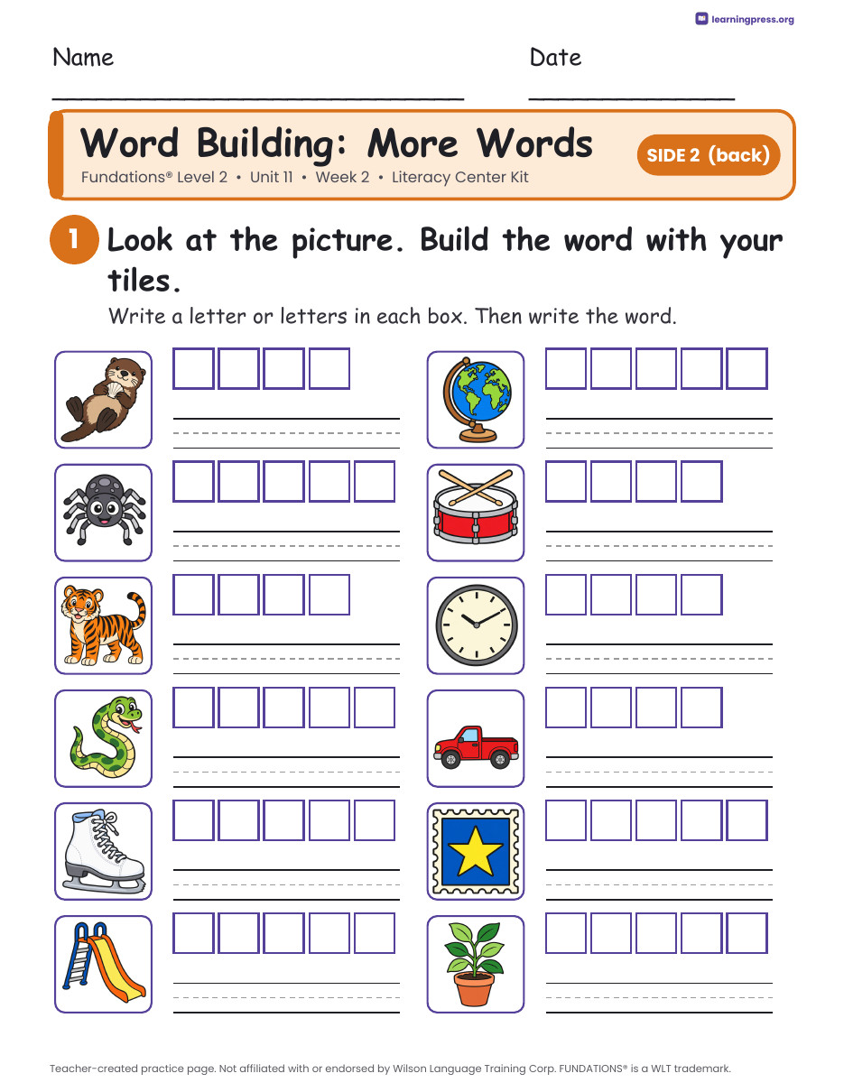 Preview page 2 of Fundations Level 2 Unit 11 Literacy Center Kits Bundle (2 Weeks)