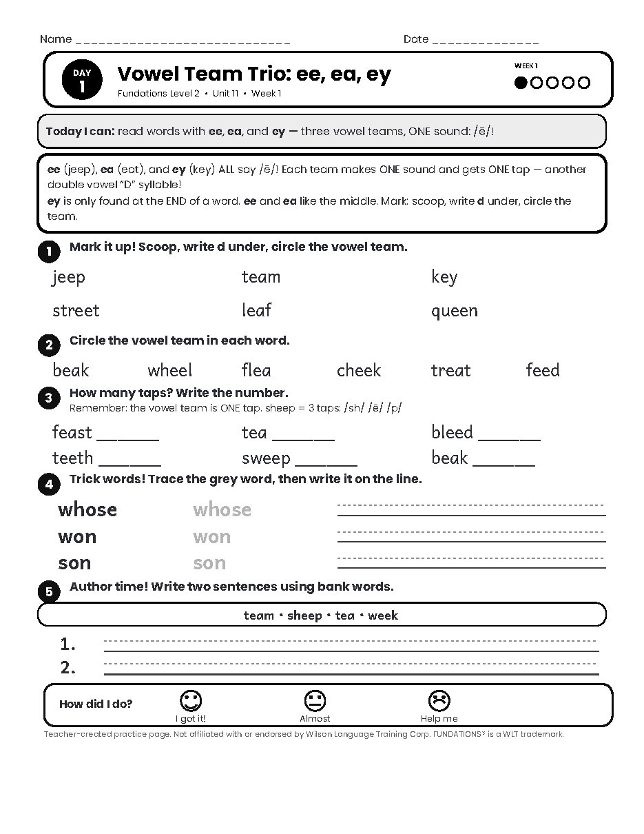 Preview page 2 of Fundations Level 2 Unit 11 Practice Pack